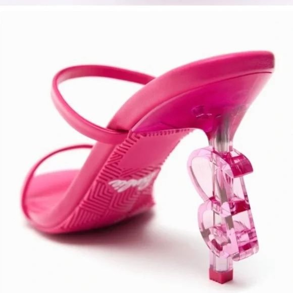 ZARA x BARBIE™ THE MOVIE ©WARNER BROS. LEATHER SANDALS HEELS - Picture 4 of 6